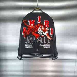 AMIRI Black and Red Varsity Jacket with Tiger Design
